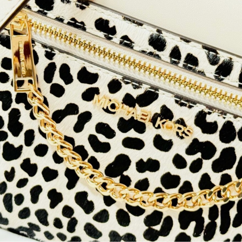 MICHAEL KORS JET SET ITEM CHAIN CROSSBODY BAG LIGHT CREAM MULTI CALF HAIR    NWT - Picture 11 of 16